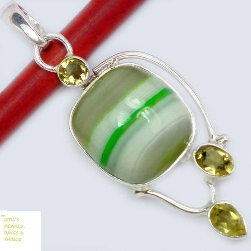 "SALE!" GENUINE CITRINE & BOTSWANA AGATE PENDANT CRAFTED IN HALLMARKED 925 STERLING SILVER