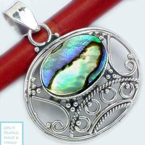 *CLEARANCE SALE* GENUINE ABALONE SHELL PENDANT CRAFTED IN HALLMARKED 925 STERLING SILVER