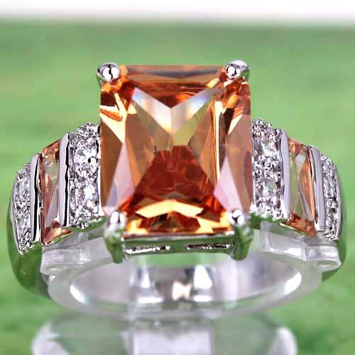 MAGNIFICENT MORGANITE & WHITE TOPAZ CZ RING IN SILVER