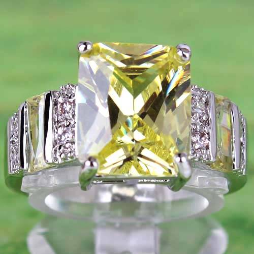 SENSATIONAL CITRINE & WHITE TOPAZ CZ RING IN SILVER