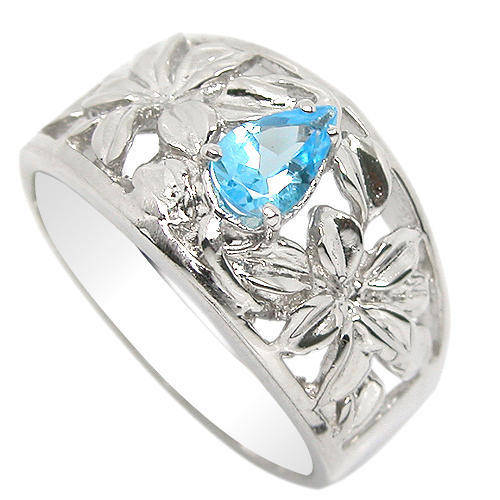 "EASTER SALE!!!" GENUINE PEAR CUT BLUE TOPAZ RING CRAFTED IN .925 STERLING SILVER
