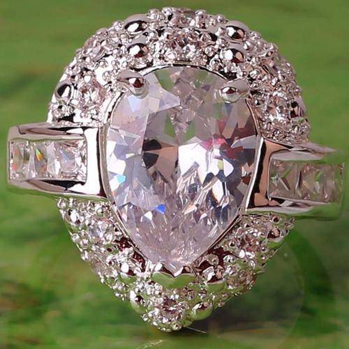 WATER DROPLET WHITE TOPAZ CZ RING IN SILVER