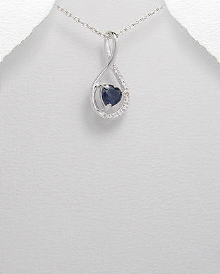 "GORGEOUS XMAS PREZZIE!" GENUINE DIAMOND& BLUE SAPPHIRE PENDANT CRAFTED IN SOLID 925 STERLING SILVER
