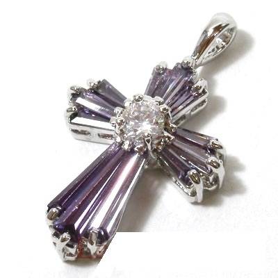 "EASTER SPECIAL" LAVENDER & WHITE QUARTZ CROSS PENDANT CRAFTED IN .925 STERLING SILVER - USA IMPORT