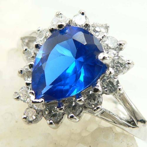 GENUINE BLUE & WHITE QUARTZ RING CRAFTED IN SOLID .925 STERLING SILVER - USA IMPORT