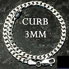 MEN'S 3mm CURB WRIST CHAIN/BRACELET CRAFTED IN SOLID .925 STERLING SILVER