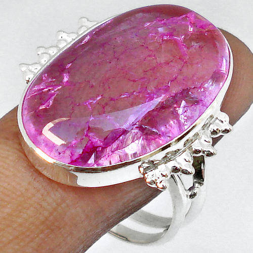 UNIQUE NATURAL PINK SPIDER WEB IN 925 STERLING SILVER - SZ 9/ R3/4 (RE-SIZEABLE)