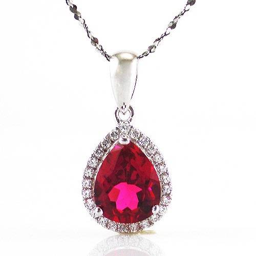 PIGEON BLOOD RUBY & WHITE TOPAZ PENDANT IN 925 STERLING SILVER