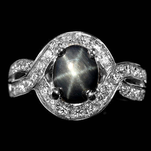 GENUINE STAR BLUE SAPPHIRE & WHITE CZ RING 925 STERLING SILVER 6 (M)