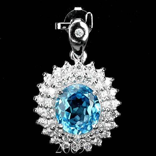"PRE-CHRISTMAS SALE" NATURAL SWISS BLUE TOPAZ PENDANT IN 925 STERLING SILVER