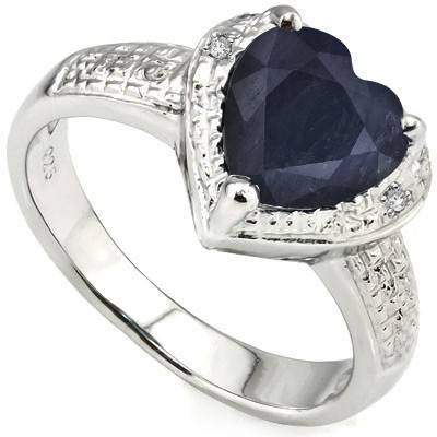 GENUINE MIDNIGHT BLUE SAPPHIRE & WHITE DIAMOND RING .925 STERLING SILVER