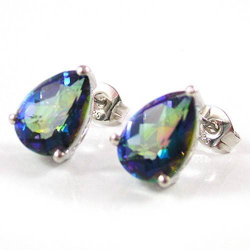 GENUINE NATURAL BLUE RAINBOW TOPAZ STUDS IN .925 STERLING SILVER