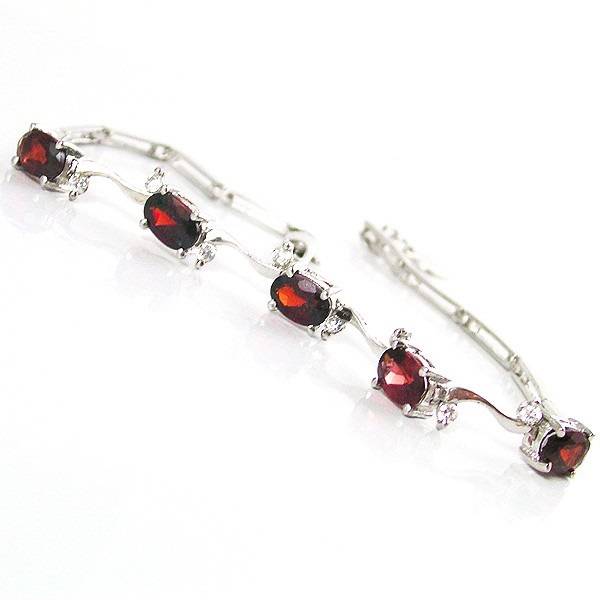 GENUINE GARNET & WHITE TOPAZ BRACELET .925 STERLING SILVER