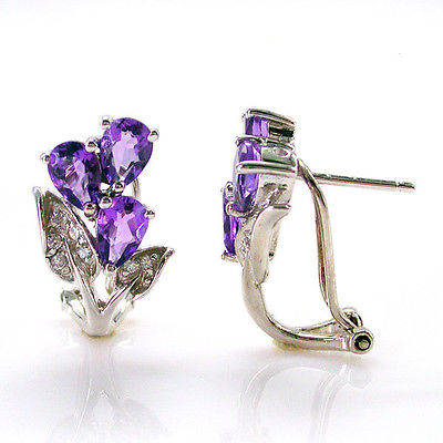 GENUINE NATURAL AMETHYST EARRINGS CRAFTED IN .925 STERLING SILVER