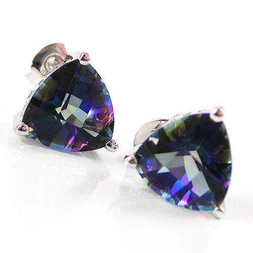 "HUGE" 6.5ct GENUINE BLUE RAINBOW TOPAZ STUD EARRINGS IN 925 STERLING SILVER