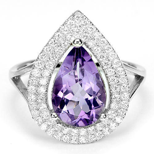 "HUGE" GENUINE NATURAL PURPLE AMETHYST RING IN SOLID .925 FINE STERLING SILVER