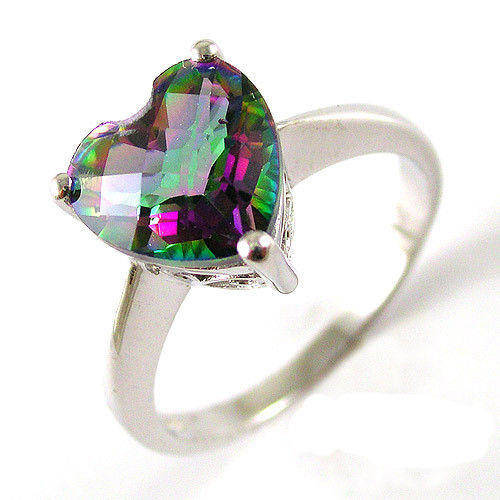 2.6ct GENUINE RAINBOW MYSTIC TOPAZ RING IN .925 SOLID STERLING SILVER