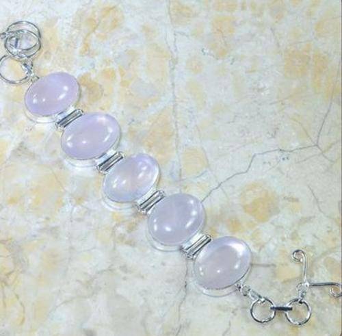 GENUINE PINK ROSE QUARTZ BRACELET IN SILVER