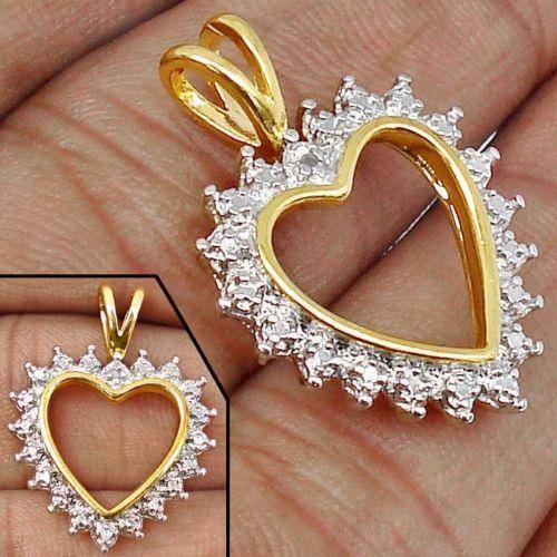 GENUINE WHITE DIAMOND LOVE HEART PENDANT CRAFTED IN YELLOW GOLD