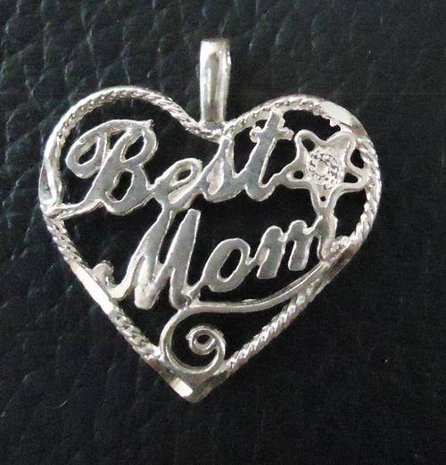 STUNNING "BEST MOM" WITH cz STONE PENDANT IN SILVER