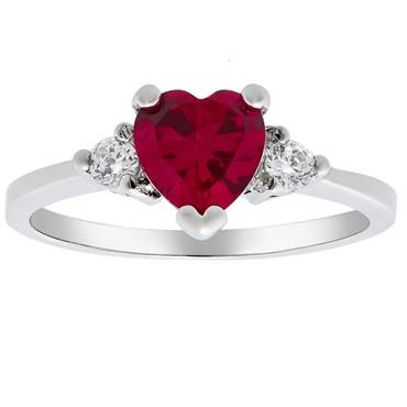 RED RUBY CZ HEART CUT RING CRAFTED IN WHITE GOLD PLATING SIZE 6