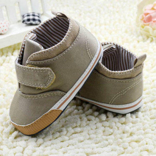 KHAKI COLOURED CANVAS SHOES/ANKLE BOOTS - AGE 12 - 18 MONTHS - SEE MATCHING OUTFIT