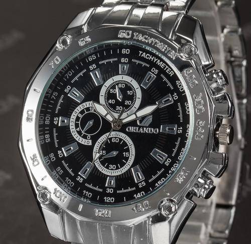 BUSINESS EXEC MEN'S BLACK DIAL AND SILVER STAINLESS STEEL ANALOGUE  QUARTZ WRIST WATCH