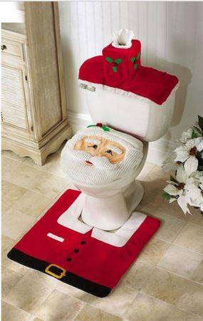 4PCS HAPPY SANTA XMAS CHRISTMAS BATHROOM SET - UNIQUE CHRISTMAS XMAS DECOR BRIGHTEN UP YOUR BATHROOM