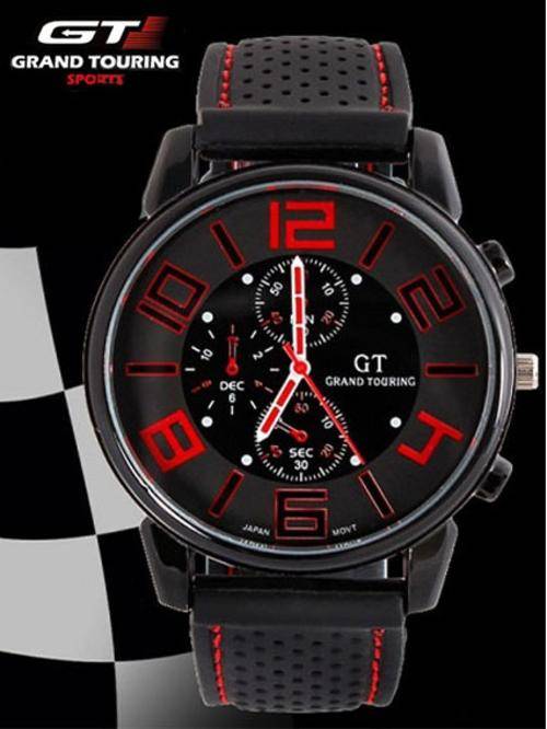 MEN'S GT SERIES QUARTZ STAINLESS STEEL ANALOG SPORTS WRISTWATCH BLACK FACE ORANGE NUMERALS