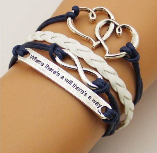 CUTE INFINITY LOVER'S BRACELET, INTER-TWINED HEARTS , QUOTE AND INFINITY CHARMS