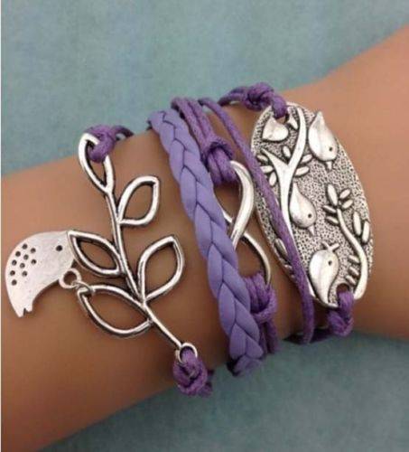 CUTE INFINITY EMBOSSED BIRDS ON LEAF, DANGLING BIRD CHARM, SCROLL LEAF  AND INFINITY CHARMS