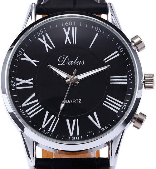 NEW MEN'S ROMAN NUMERAL BLACK DIAL ELEGANT  ANALOG QUARTZ DRESS WRIST WATCH