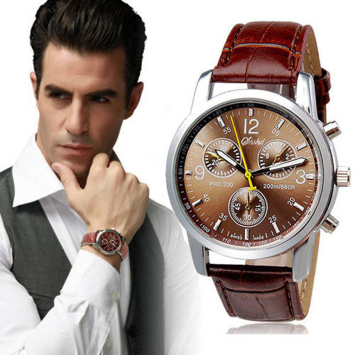 EXECUTIVE STYLE MEN'S  BROWN QUARTZ WATCH WITH FAUX LEATHER BAND