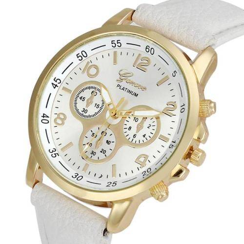 GENEVA WHITE ROMAN NUMERAL WATCH WITH WHITE DIAL AND FAUX LEATHER STRAP