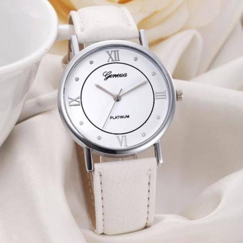 NEW!! GENEVA PLATINUM COLLECTION CLASSIC WHITE ANALOG QUARTZ WRIST WATCH WITH PU LEATHER WHITE STRAP