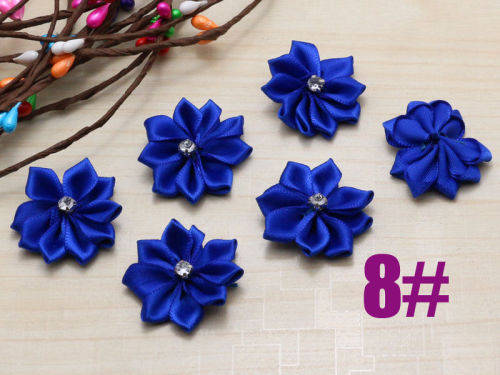 10pcs HANDCRAFTED SATIN RIBBON FLOWERS FOR CRAFTING - MEASURING +_2.5cm x 2.8cm  - DEEP BLUE