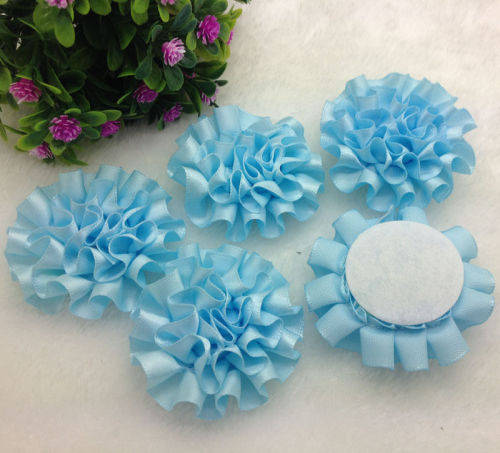 5pcs HANDCRAFTED SATIN RIBBON FLOWERS FOR CRAFTING - MEASURING +_ 5cm x 5cm  - BABY BLUE
