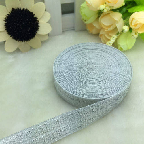 4.9 M LENGTH GLITTER F.O.E. (FOLD OVER ELASTIC) FOR  CRAFTING - PERFECT FOR HEADBANDS - SILVER