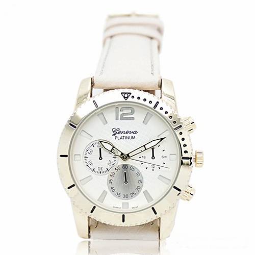GENEVA UNISEX WHITE FACE AND WHITE FAUX LEATHER STRAP ANALOG QUARTZ WRISTWATCH