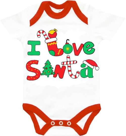 BEAT CRAZY CHRISTMAS PRICES! " I LOVE SANTA" - UNISEX - SHORT SLEEVE BABYGROW - 3 - 6  MONTHS