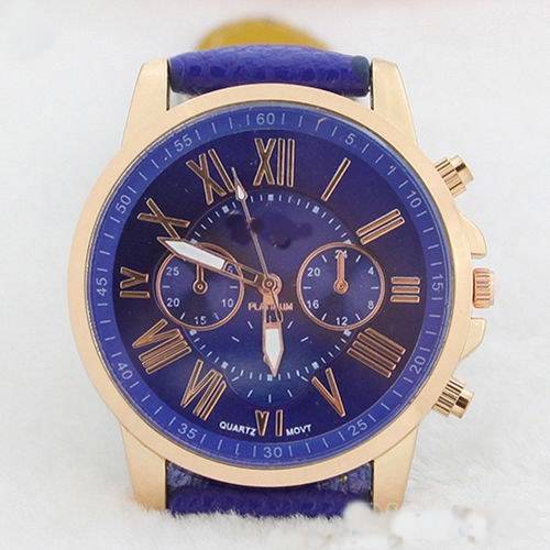 GENEVA ROSE GOLD BLUE DIAL WITH ROMAN NUMERALS QUARTZ ANALOG LADIES STUNNING WATCH