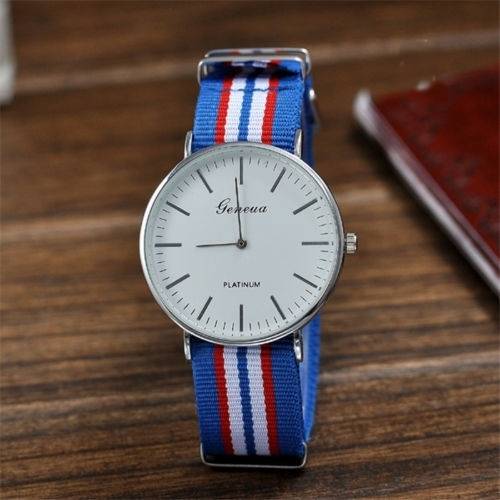 NAUTICAL   WATCH WITH WHITE,RED AND BLUE CANVAS STRAP