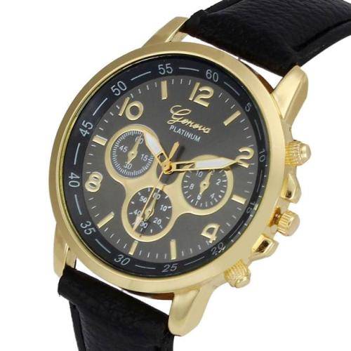 NEW DESIGN!!   GENEVA BLACK  ANALOG QUARTZ  WATCH WITH FAUX LEATHER STRAP
