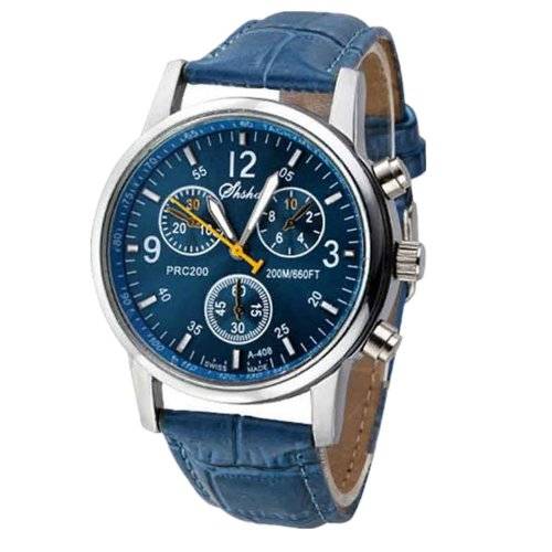 MODERN DRESS WATCH!!  EYE-CATCHING MEN'S WATCH WITH BLUE  FAUX CROCODILE LEATHER STRAP