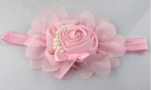 BUY 1 GET 1 FREE!! FITS BABY/TODDLER LUXURY HEADBAND - PINK ROSEBUD AND PEARLS - ABSOLUTELY STUNNING