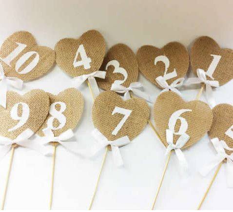 SALE!!!    10 x WEDDING DECOR  SHABBY CHIC - TABLE NUMBER - BURLAP / HESSIAN AND WHITE LACE