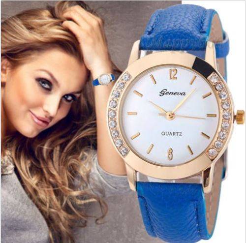 HOT!!! GENEVA WOMEN'S CRYSTAL ANALOG  QUARTZ DRESS WATCH WITH BLUE FAUX LEATHER STRAP