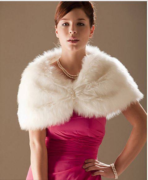 "WINTER WEDDING "  OFF -WHITE BRIDAL FAUX FUR SHOULDER SHAWL, WRAP, BOLERO WITH PEARL DETAIL