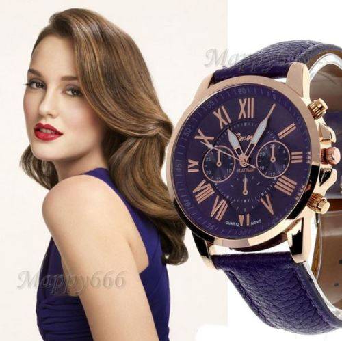 GENEVA ROSE GOLD BLUE DIAL WITH ROMAN NUMERALS QUARTZ ANALOG LADIES STUNNING WATCH