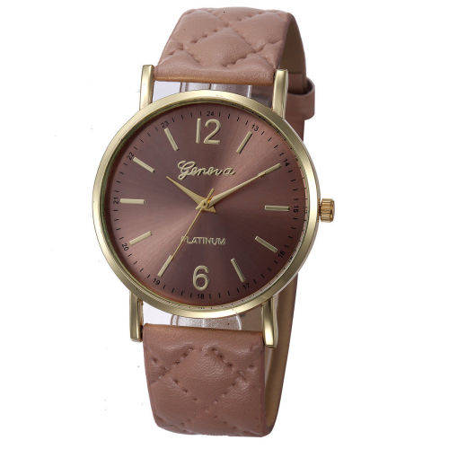 GENEVA PLATINUM! - LADIES COFFEE COLOURED WATCH WITH QUILTED EFFECT PU LEATHER STRAP